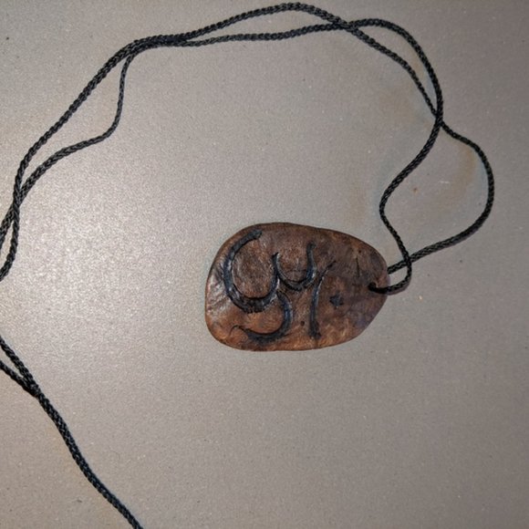 Artisan Handcrafted Wood Burnout OM Symbol Pendant - Picture 6 of 8